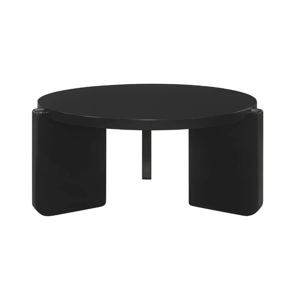 English Elm Round Wooden Coffee Table In Deep Black Finish - Modern Design For Stylish Living Rooms & Spaces B016P378133-GIGA