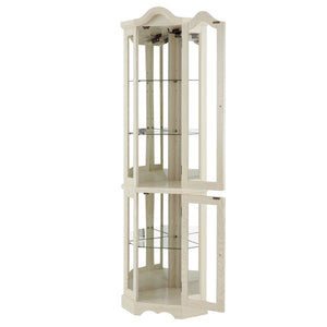English Elm Lighted Corner Curio Cabinet With Adjustable Shelves & Integrated Lighting - Elegant White Oak Display W1758P300125