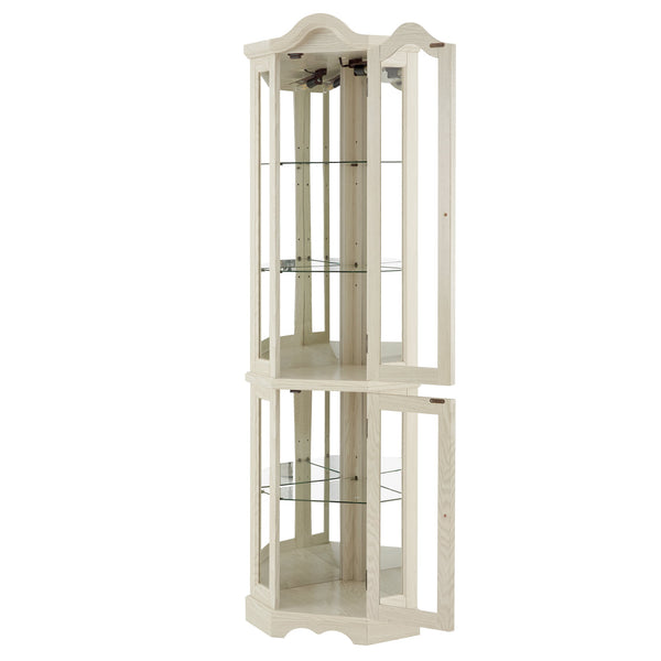 English Elm Lighted Corner Curio Cabinet With Adjustable Shelves & Integrated Lighting - Elegant White Oak Display W1758P300125