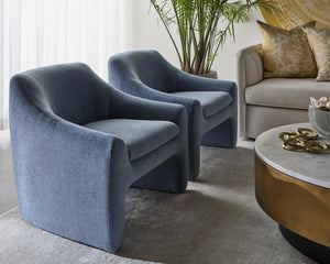 Sunpan NEVAEH Lounge Chair – Plush Mid-Century Elegance in French Blue “Danny Iceberg” Fabric 109586V