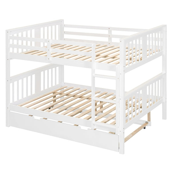 English Elm Full Over Bunk Bed with Twin Trundle Solid Pine Frame Gray Convertible LT100204AAK-1