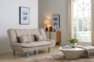 English Elm Lionel Mocha G138-S Sofa Bed with Black Faux Leather, Metal Legs, Throw Pillows, Convertible Sleeper B078P301555