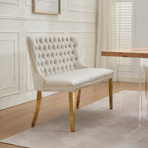 English Elm Velvet Double Dining Loveseat Bench - Elegant 2-Seat Tufted Velvet With Gold Legs, Mid-Century Modern Style W1143P362522-GIGA