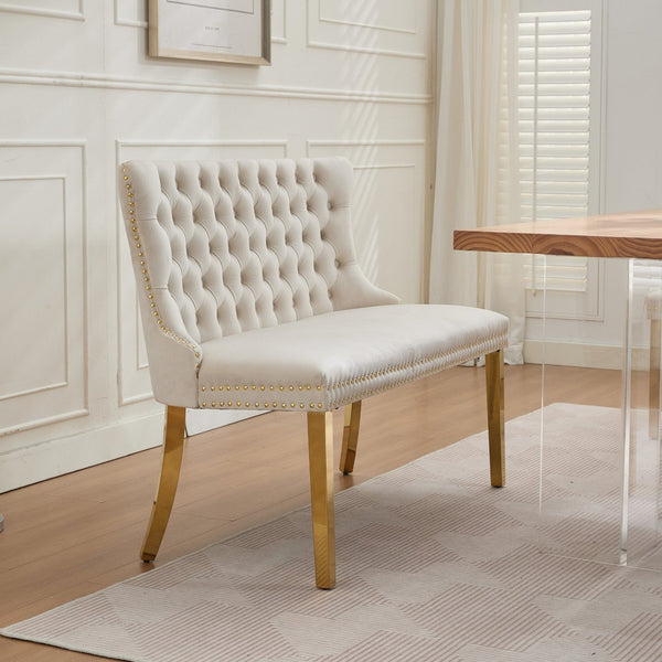 English Elm Velvet Double Dining Loveseat Bench - Elegant 2-Seat Tufted Velvet With Gold Legs, Mid-Century Modern Style W1143P362522-GIGA