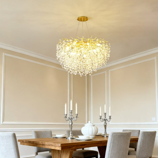 English Elm Modern Crystal Branch Chandelier Gold Aluminum Adjustable Arms Dining Room Glam W5008P391090