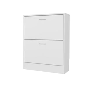English Elm Ozzy Slim Shoe Cabinet with 2 Tilt-Out Doors, Scratch-Resistant Melamine, Space-Saving Modern Storage White 38.59 L x 23.63 W x 4.73 H B128P375273