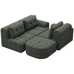 English Elm Modular Sectional Sofa with Chaise Full Foam Build Woven Fabric for Living Room Blackish Green W2379S00006