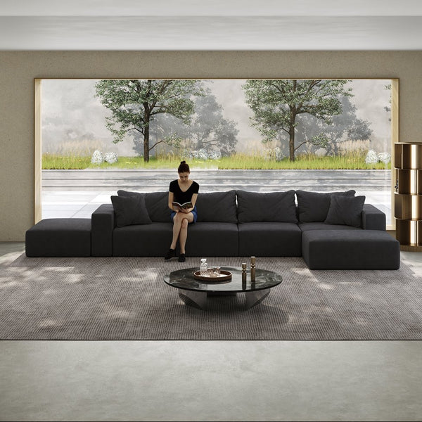 English Elm Oversized sponge cloud sofa modular 162" L-shaped sectional with chenille upholstery and 6 pillows, no-assembly comfort Grey W834S00391