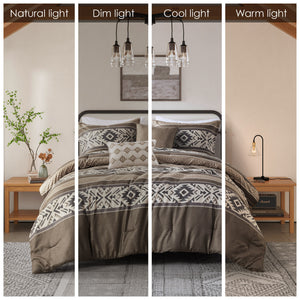 JLA Home Madison Park - 5 Southwestern Herringbone Comforter Set with Embroidered Throw Pillows, Hypoallergenic, Machine Washable 92 L x 104 W x 1.5H MP10-8465