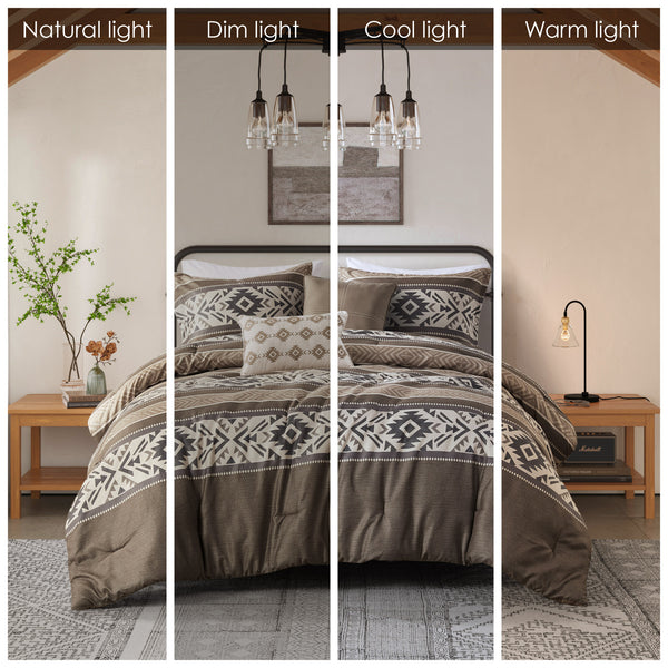 JLA Home Madison Park - 5 Southwestern Herringbone Comforter Set with Embroidered Throw Pillows, Hypoallergenic, Machine Washable 92 L x 104 W x 1.5H MP10-8465