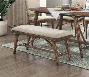 English Elm Modern 6-Piece Dining Set With Table, Bench & 4 Upholstered Chairs - Stylish Brown Wood Finish B011S00985