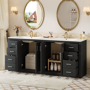 English Elm 72'' Bathroom Vanity With Ceramic Sink - Solid Wood Freestanding Storage Cabinet & Soft-Close Drawers N710SS00015B