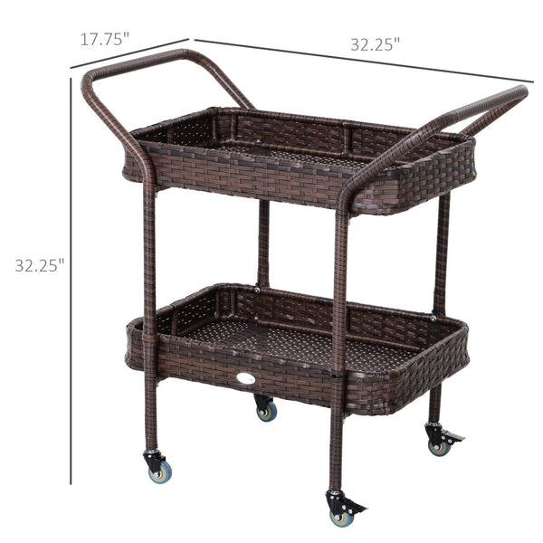English Elm Outsunny Pe Rattan Wheeled Outdoor Serving Cart Two Shelf Patio Poolside Entertainer W2225P174035