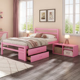 English Elm Full Size Wood Platform Bed With Removable Storage Shelves, Built-In Two Storage Drawers For Added Convenience, Pink