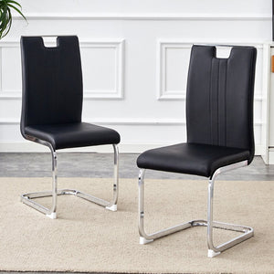 English Elm Set of 2 Gloss Pu Bow-back Dining Chairs with Ergonomic Curved Support for Modern Lofts Black W1512P491846