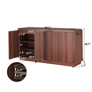 English Elm Black Fluted Wave Door Media Console with Built-in Power Outlet and Adjustable Shelving Walnut W409P452058