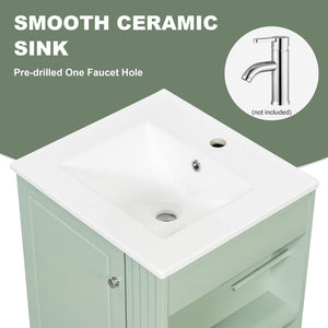 English Elm 20" Freestanding Bathroom Vanity Mdf Cabinet Ceramic Sink Open Shelves Powder Room Green N725P364210F