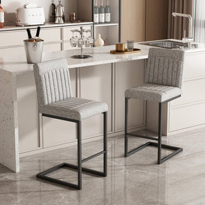 English Elm Faux Leather Counter Stools Set of Two Ergonomic Curved Back Metal Frame Kitchen Seating Light Gray W5096P400655