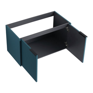 English Elm 36" Floating Bathroom Vanity with Resin Sink, Wavy Doors, Soft-Close Hinges & Durable Plywood Finish Lake Blue W999P251809