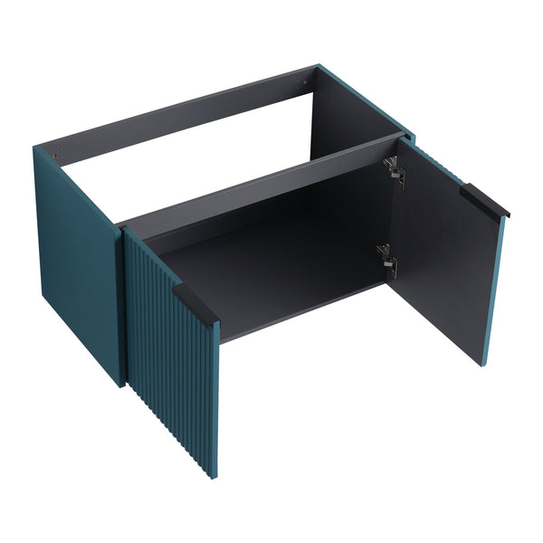 English Elm 36" Floating Bathroom Vanity with Resin Sink, Wavy Doors, Soft-Close Hinges & Durable Plywood Finish Lake Blue W999P251809