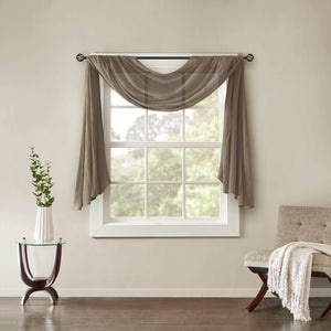 JLA Home Madison Park - Solid Crushed Scarf Sheer Draped Window Accent with Lightweight Texture for Elegant Layering and Easy Install Taupe MP40-4513