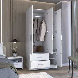 English Elm Sebree Tall Armoire Closet with Hanging Rod, Six Shelves, Two Drawers & Three Cabinets for Organized Storage White 41.3 L x 22.8 W x 5.9 H B070S00230