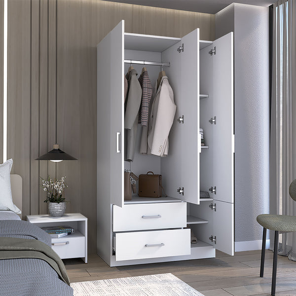 English Elm Sebree Tall Armoire Closet with Hanging Rod, Six Shelves, Two Drawers & Three Cabinets for Organized Storage White 41.3 L x 22.8 W x 5.9 H B070S00230
