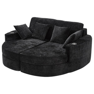 English Elm Swivel Barrel Accent Chair Chenille Tufted Round Club Seat for Living Room Lounge Black N719S002240B