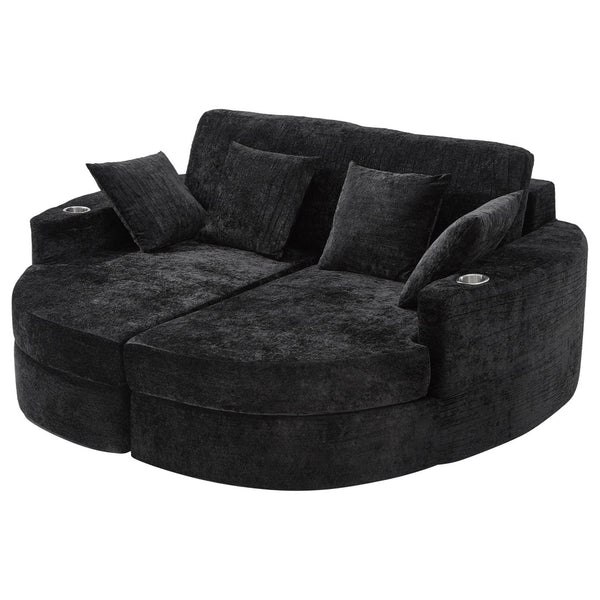 English Elm Swivel Barrel Accent Chair Chenille Tufted Round Club Seat for Living Room Lounge Black N719S002240B