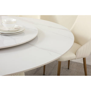 English Elm 59"modern Sintered Stone Round Dining Table Lazy Susan Pedestal Base with 8 Chairs W509S00167