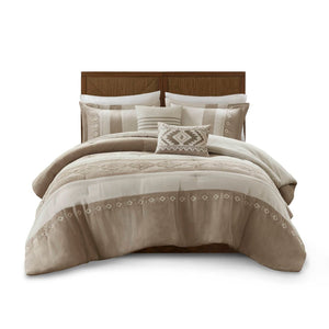 English Elm 5-piece Micro Suede Comforter Set with Geometric Embroidery for Full Queen Beds B035P408734