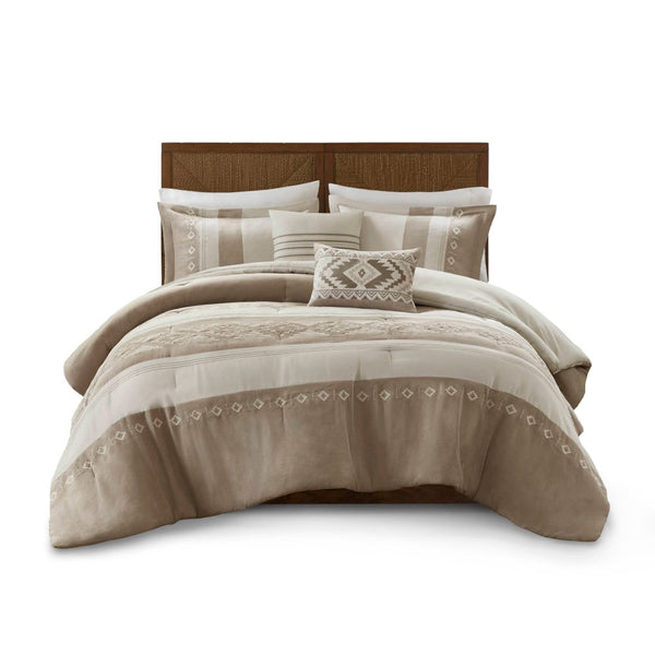 English Elm 5-piece Micro Suede Comforter Set with Geometric Embroidery for Full Queen Beds B035P408734