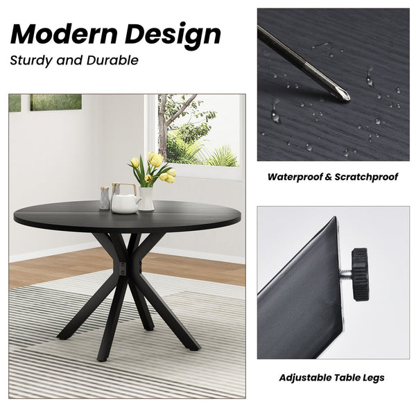 English Elm 47 Inch Round Dining Table For 4-6, Mid-Century Modern Wood Table With Sturdy Base & Versatile Use T3623P380322