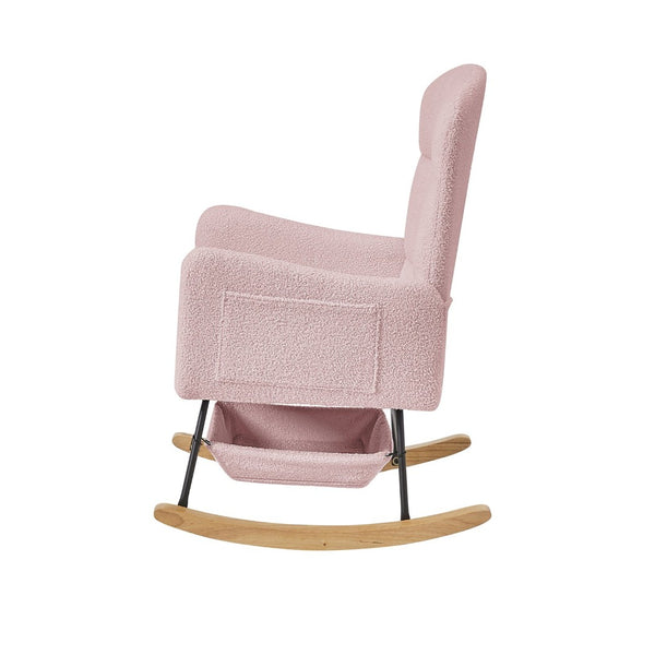 English Elm Beige Plush Teddy Fabric Rocking Chair High Back Armchair for Nursery or Reading Nook Pink W3985P386791