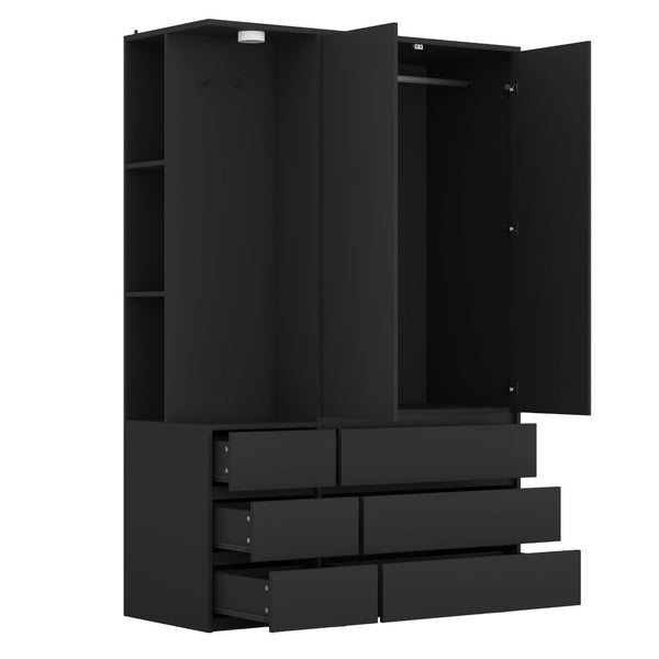 English Elm 8 Drawer Tall Chest Slim Particleboard Build Smooth Gliding Storage for Bedroom Closet Black W409S00007