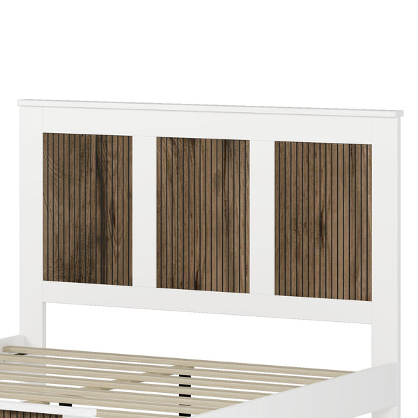 English Elm 4-Pieces Queen Platform Bed Set with Storage Nightstands & Dresser, Wooden Strip Accent, Modern Farmhouse Elegance White 52.17 L x 18.5 W x 11.81 H HL000191AAK