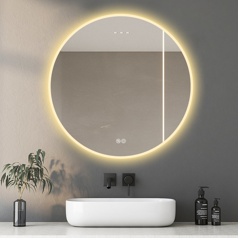 English Elm 32'' LED Round Mirror with Lights, Anti-Fog Touch Vanity, 3-Color Dimmable, Explosion-Proof Edge W2709P242511