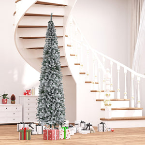 English Elm Homcom 9' Slim Snow-Flocked Artificial Christmas Tree - Realistic Branches, 1014 Tips, Space-Saving Elegance W2225P249661