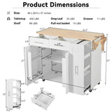 English Elm K&K Kitchen Island With Drop Leaf, Kitchen Storage Cart With 3 Tier Pull Out Cabinet Organizer, Internal Storage Rack, Rolling Kitchen Cart On Wheels With Towel Rack, 2 Drawers, For Kitchen, White