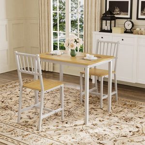 English Elm Dining Table Set 3 Piece Industrial Steel Frame with Melamine Top for Kitchen Nook White+Natural W1162P424923