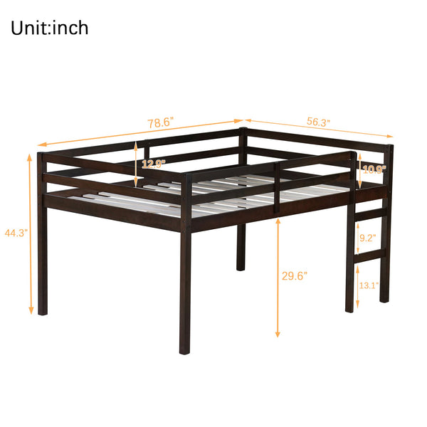 English Elm Full Rubber Wood Loft Bed Espresso — Space-Saving Full-Size Loft with Ladder, Sturdy 400 lb Capacity, Minimalist Design W504P228818