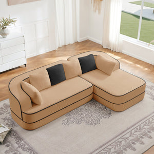 English Elm 106" Teddy Fabric L-Shaped Sofa - Plush, No Assembly, Contrast Color, Cozy Couch For Modern Living Room W714S01417