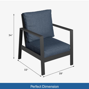 English Elm Set of 2 Outdoor Aluminum Patio Armchairs Rust Proof Frame with Plush Foam Cushions Black+Blue B082P454982