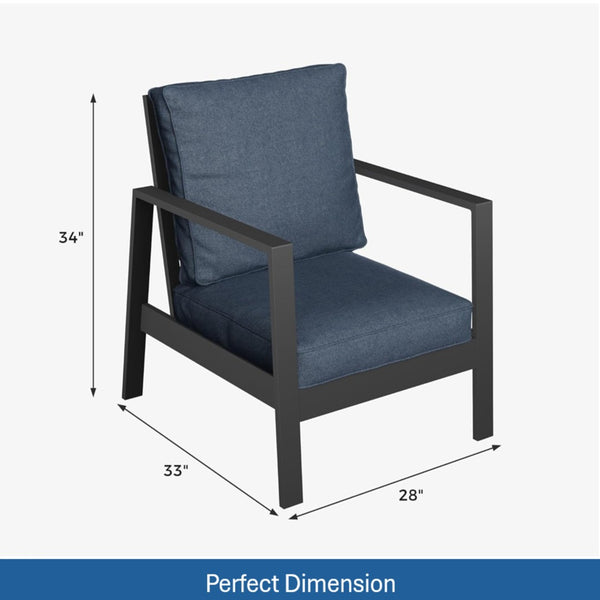 English Elm Set of 2 Outdoor Aluminum Patio Armchairs Rust Proof Frame with Plush Foam Cushions Black+Blue B082P454982
