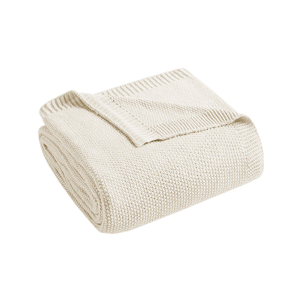 JLA Home INK+IVY - Blanket INK+IVY Bree Knit Ultra-Soft 100% Acrylic Throw — Cozy Cottage Texture, Machine Washable Comfort Ivory II51-726