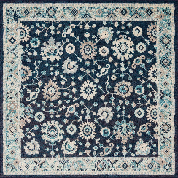 Unique Loom Penrose Krystle Machine Made Floral Rug Navy Blue, Beige/Blue/Ivory 8' 0" x 8' 0"