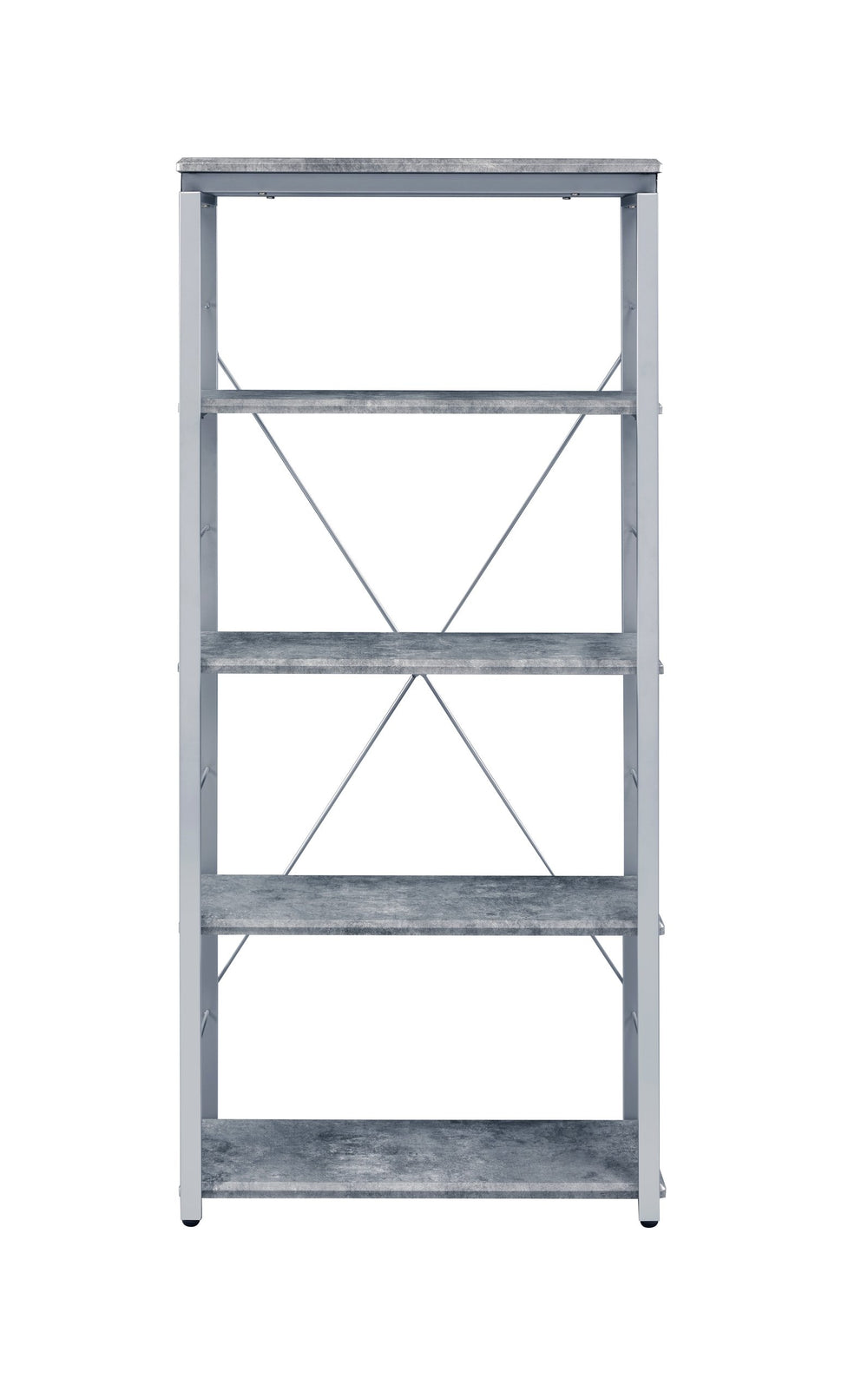 English Elm Jurgen Industrial Faux Concrete & Silver Bookshelf – 5 Shelves, Metal Frame, 4 Open Compartments, KD Tall Etagere B2726P282411