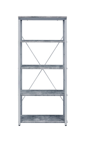 English Elm Jurgen Industrial Faux Concrete & Silver Bookshelf – 5 Shelves, Metal Frame, 4 Open Compartments, KD Tall Etagere B2726P282411