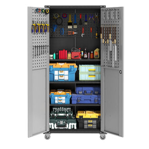 English Elm 71" Steel Garage Storage Cabinet with Locking Wheels Heavy Duty 700 Lb Capacity T2398P222838