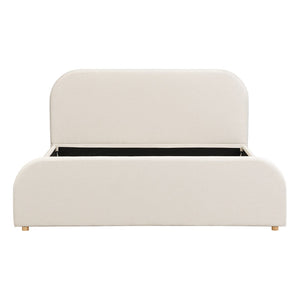 English Elm King Upholstered Bed Curved Linen Headboard Solid Wood Legs Transitional Bedroom N757K427673I
